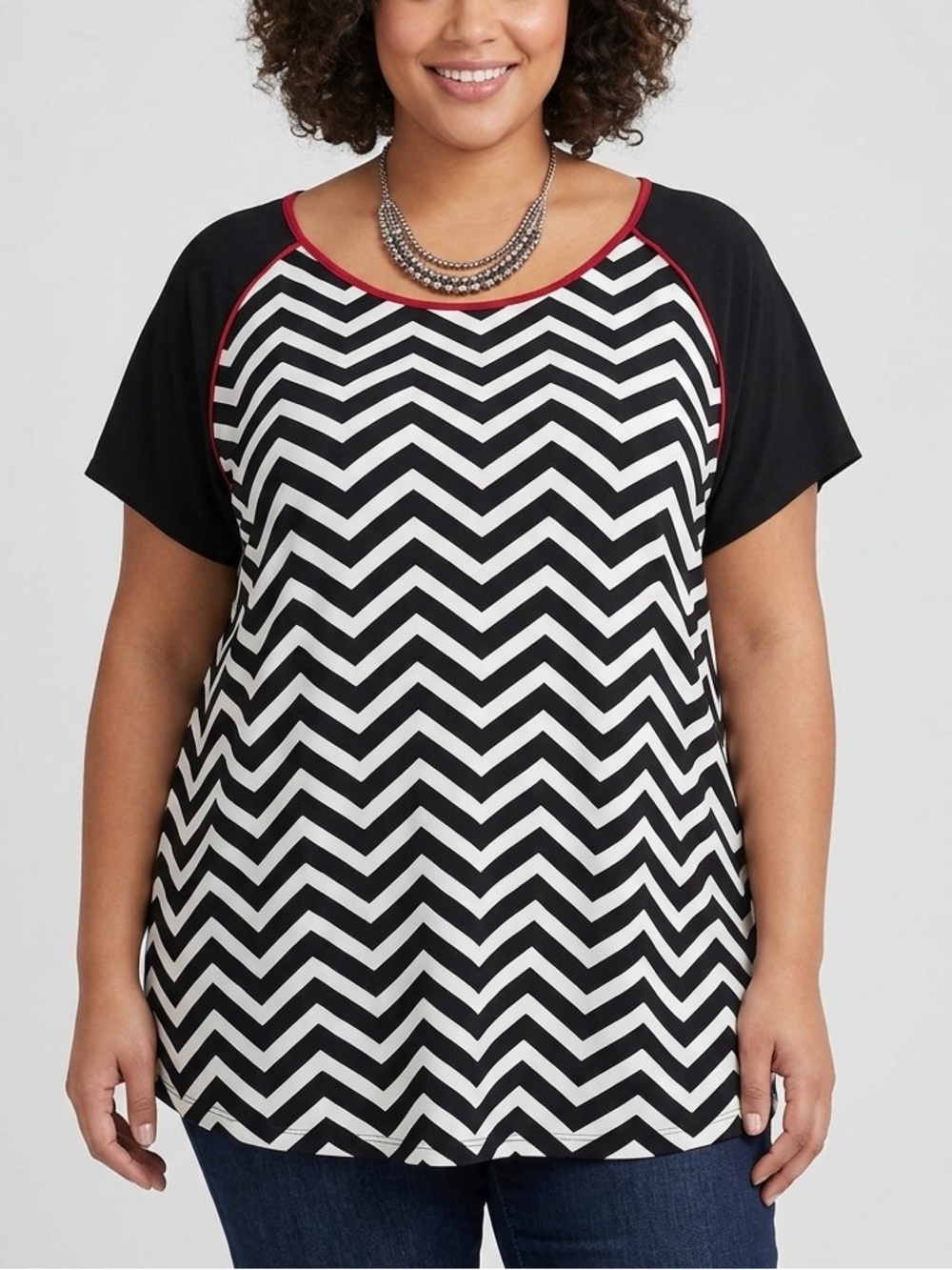 😍SHOW SPECIAL HEARTSOUL Black
white Striped Stretch Top 2X